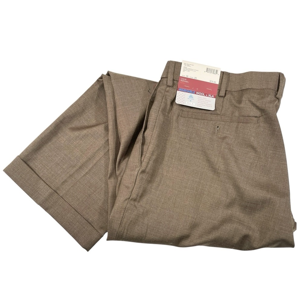 Louis Raphael 37x27.5 Brown Dress Pants Pleated Cuffed Wool Blend Rosso Academia